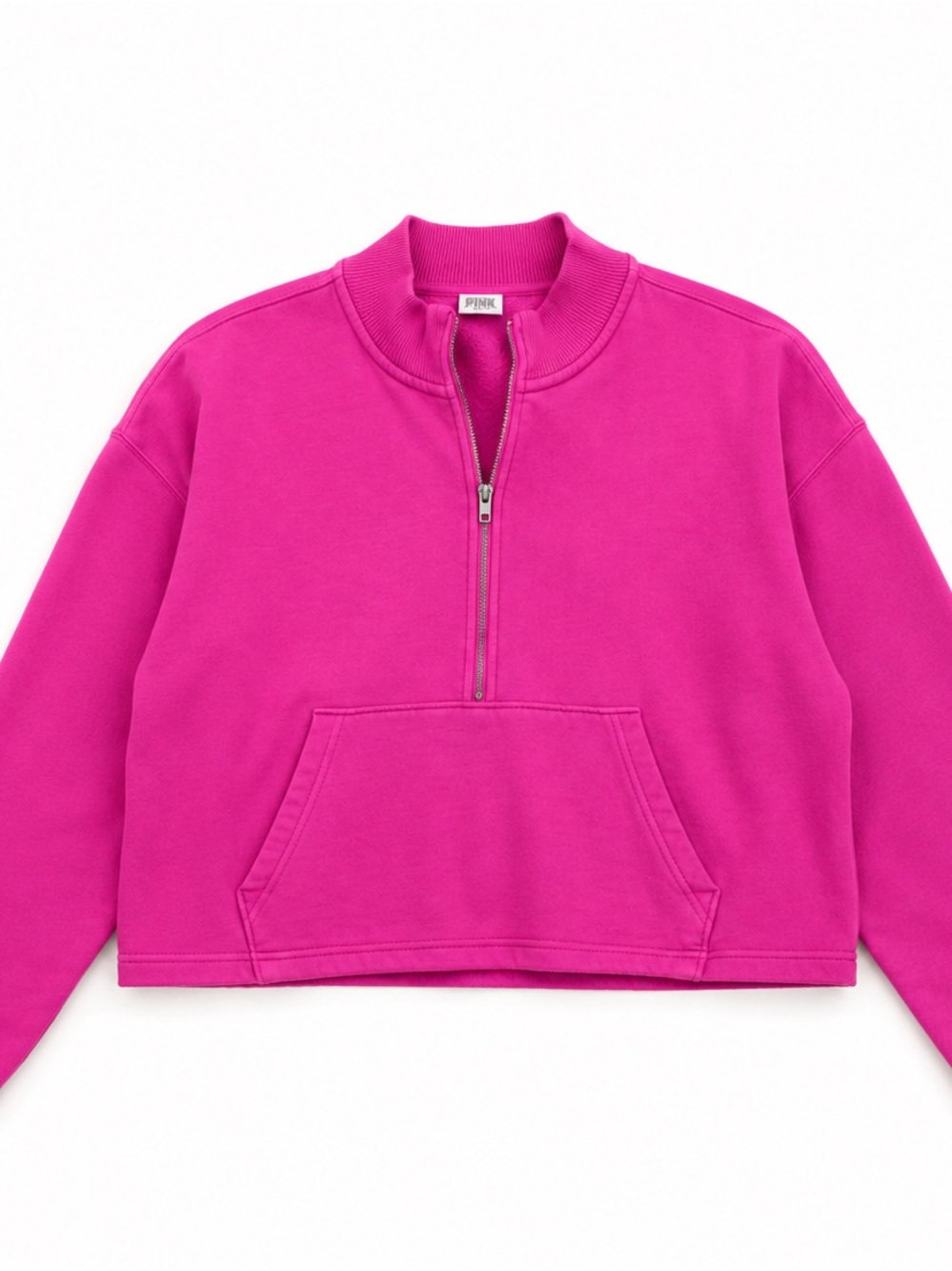 PINK Victoria’s Secret Bright Pink Cropped Half Zip Sweatshirt Small